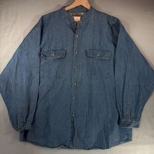 Vintage Denim Shirt Mens XL Long Sleeve Blade Collar Band Work Highland Grandpa